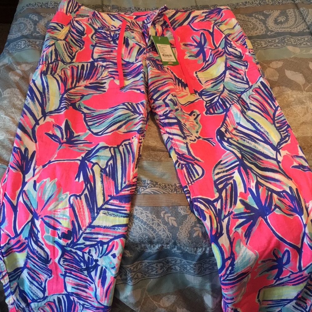 Printed Lilly Pulitzer Linen Beach Pants Size 10